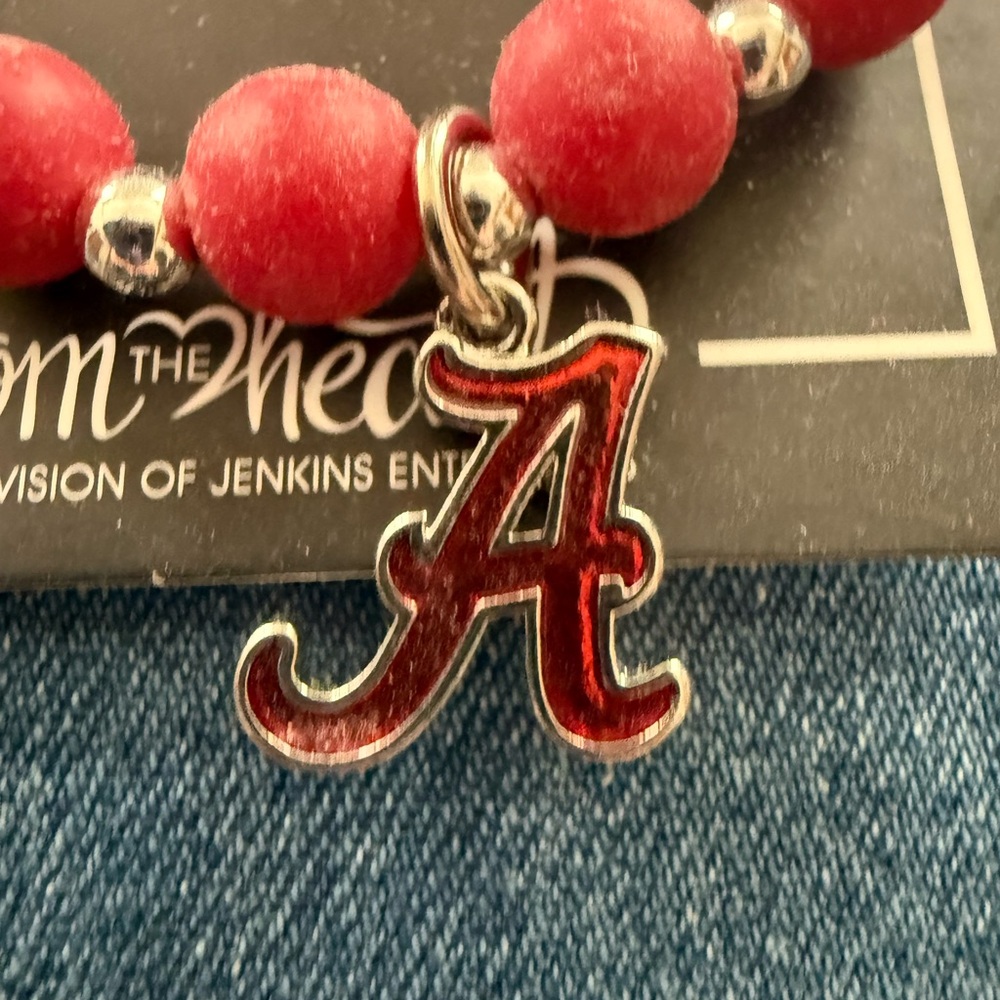 Alabama Red & Silver Beaded Bracelet and earrings